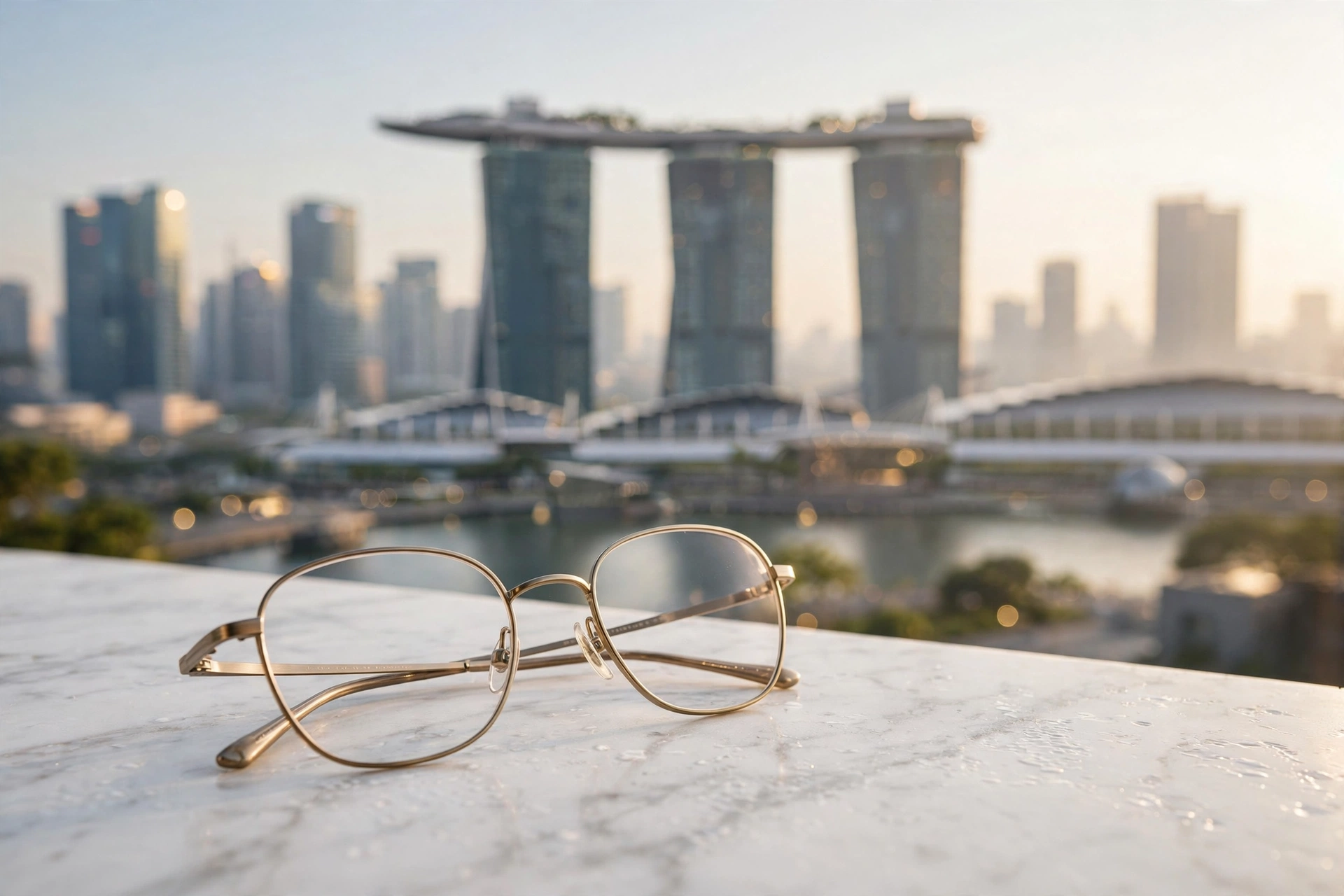 Minimalist eyeglasses with Singapore skyline